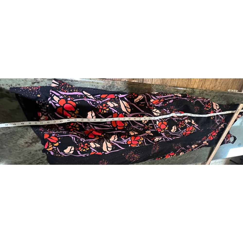 Free People Floral Smocked Maxi Dress XS Black Pink Purple Boho Stretch - Picture 10 of 14